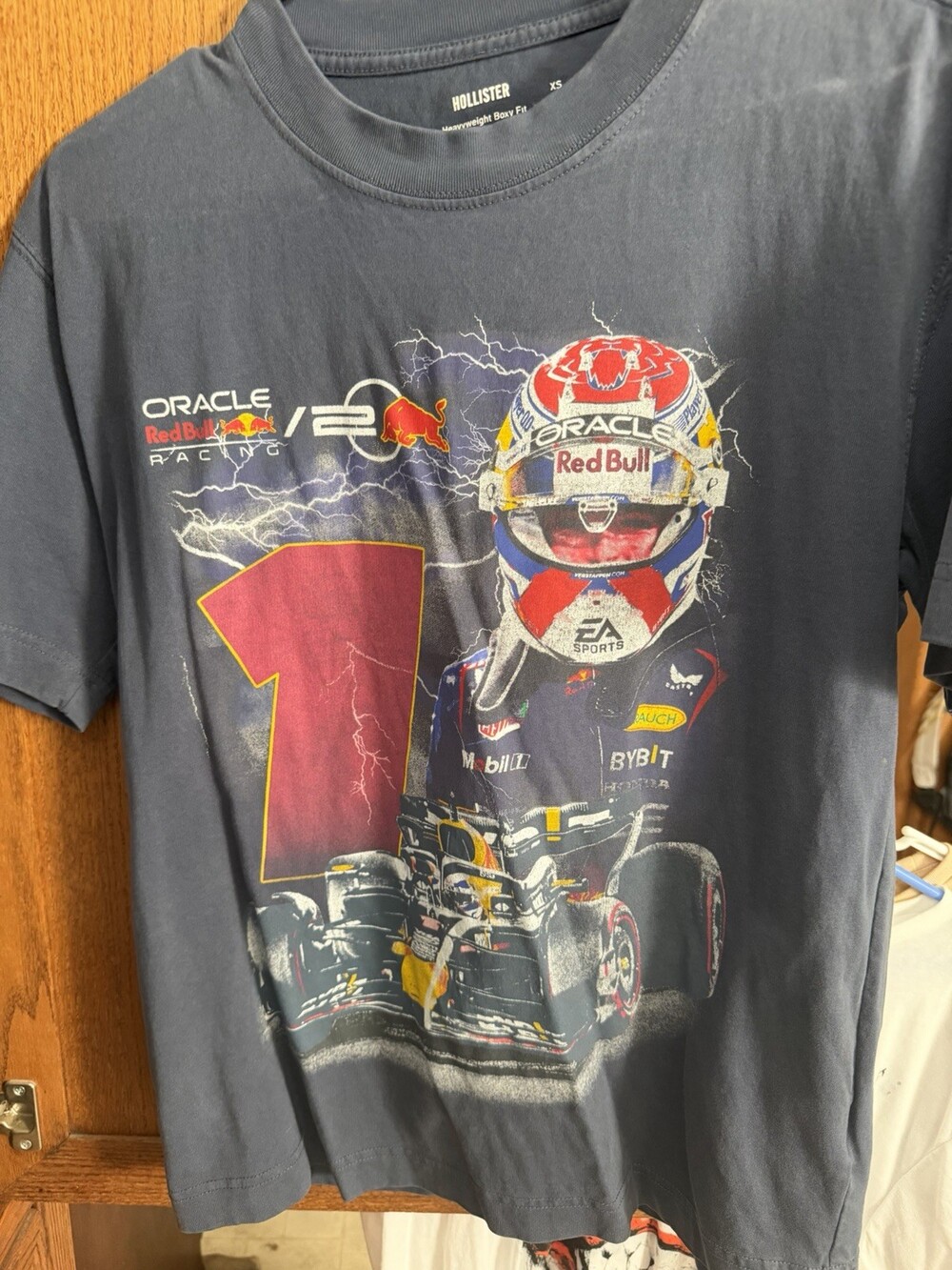 Formula One Hollister Max Verstappen Red Bull Graphic Tee Size XS Boxy Fit Blue